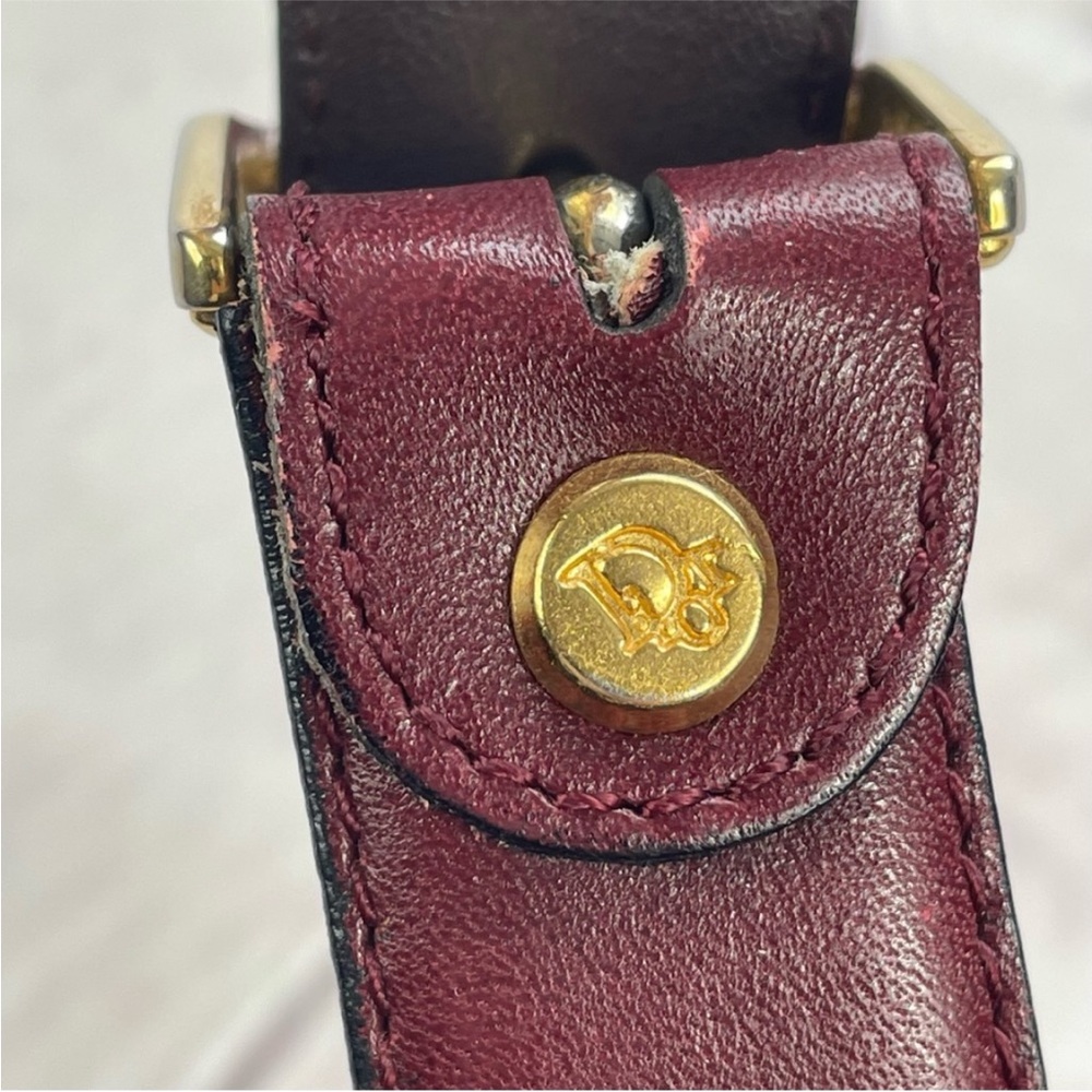 Christian Dior Leather Belt Size 36 Burgundy Red Gold - Picture 5 of 12